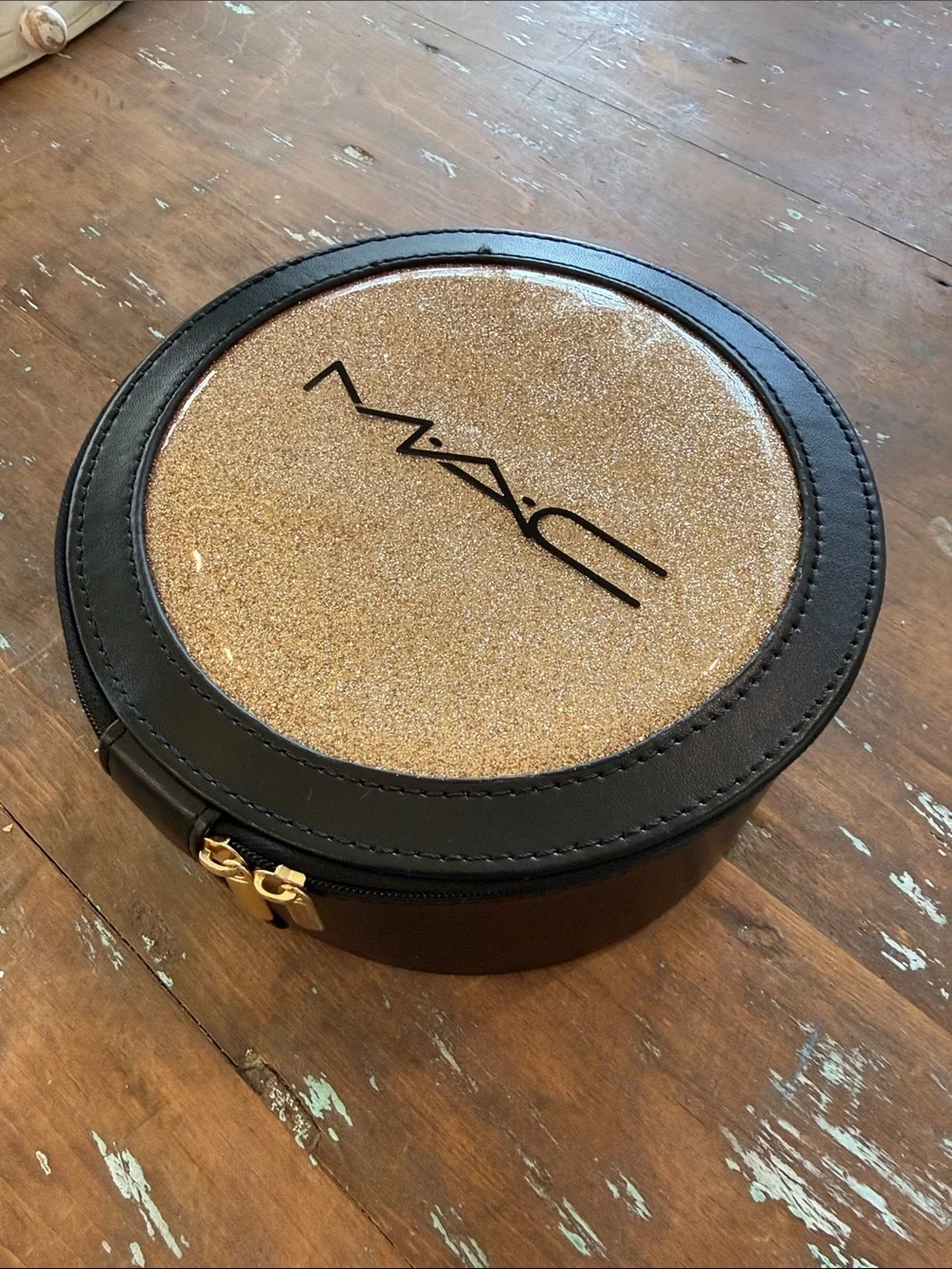 MAC Cosmetics Black and Gold Round Makeup Case
